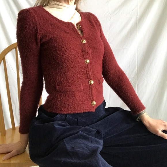 Vintage Topgirl Fuzzy Cardigan Blouse Gold Buttons Y2K meets British Size Small - Picture 3 of 6